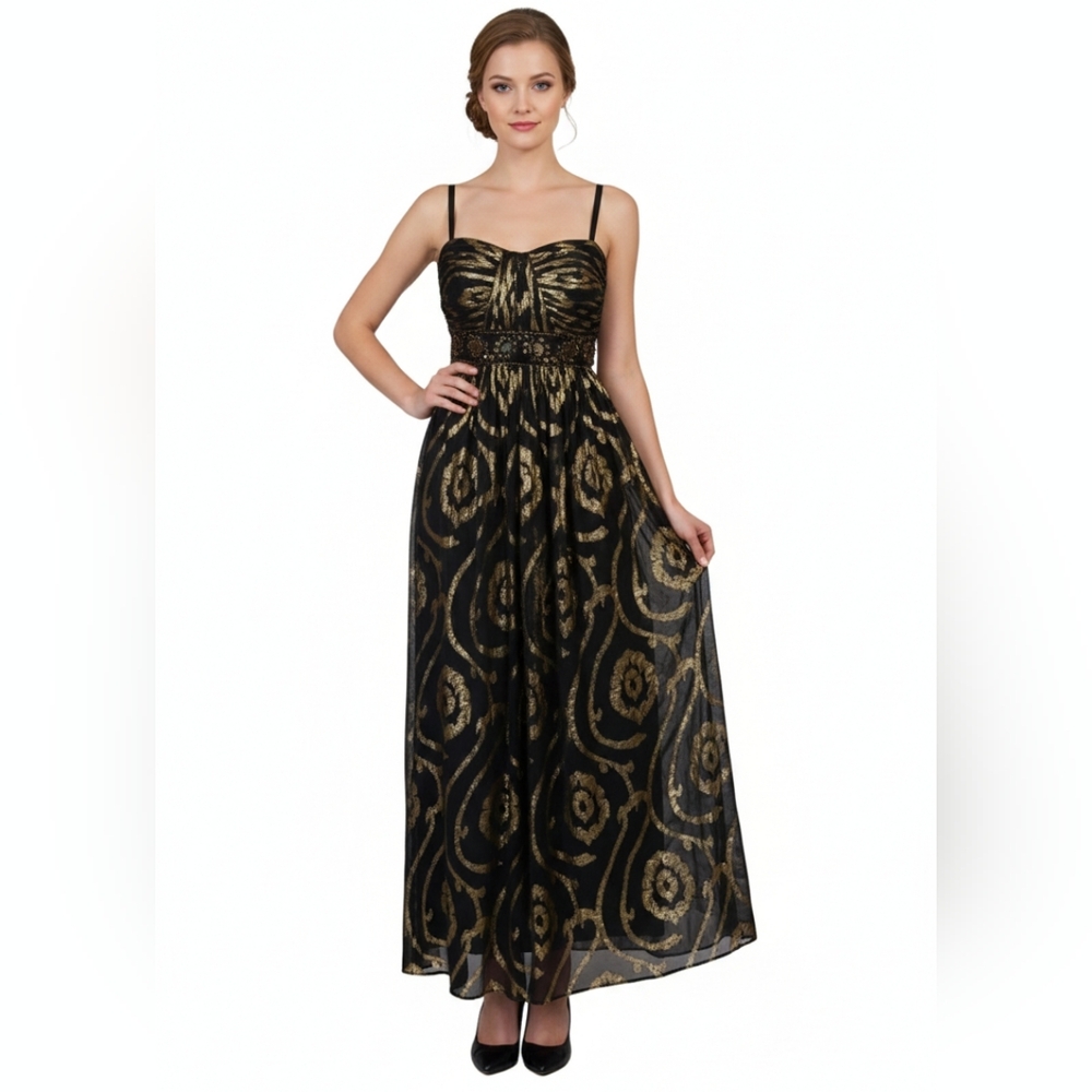 Oleg‎ Cassini Elegant Black and Gold Women's Dress